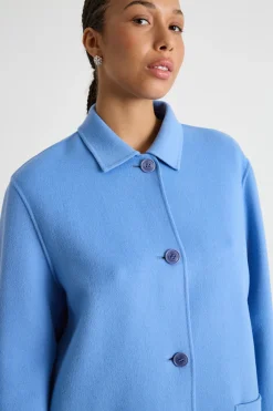 Cappotto in double con tasche applicate - Azzurro