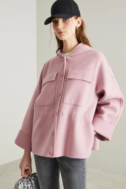 Cappotto in panno con coulisse - Rosa