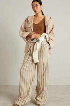 Cappotto in panno con coulisse - Sabbia