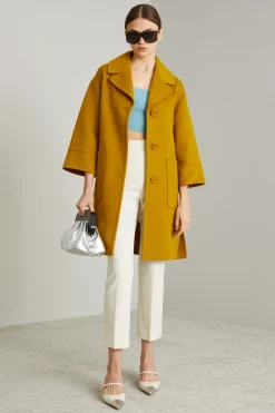 Cappotto in panno con tasche - Senape