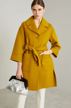 Cappotto in panno con tasche - Senape