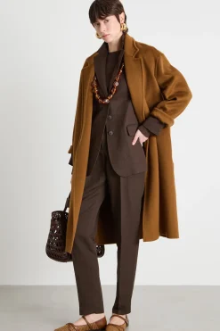 Cappotto midi con cintura - Cammello