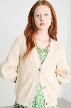Cardigan a coste - Avorio