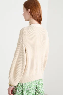 Cardigan a coste - Avorio