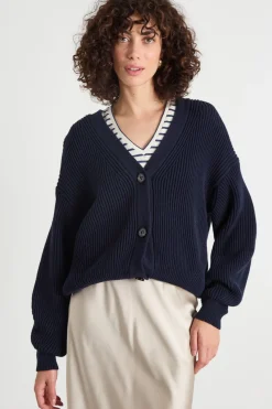 Cardigan a coste - Blu