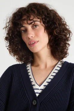 Cardigan a coste - Blu