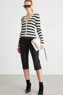 Cardigan aderente con scollo a V - Bianco Nero
