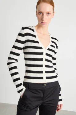 Cardigan aderente con scollo a V - Bianco Nero