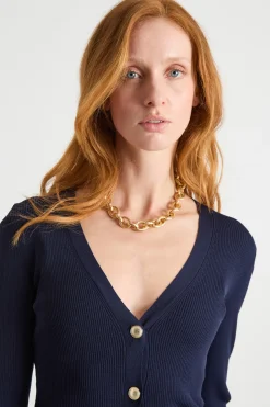 Cardigan aderente con scollo a V - Blu