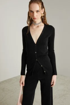 Cardigan aderente lamè - Nero