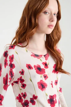 Cardigan aderente stampato - Bianco Rosso