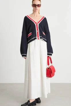 Cardigan ampio con dettagli a contrasto - Blu