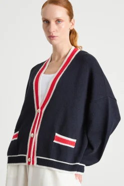 Cardigan ampio con dettagli a contrasto - Blu