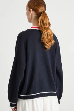 Cardigan ampio con dettagli a contrasto - Blu