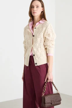 Cardigan a punto treccia - Avorio