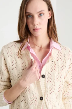 Cardigan a punto treccia - Avorio