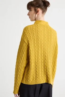Cardigan a punto treccia e coste - Giallo