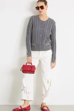 Cardigan a punto treccia e punto costa - Grigio