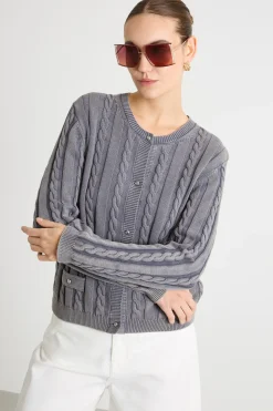 Cardigan a punto treccia e punto costa - Grigio