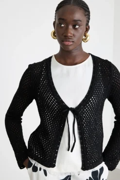Cardigan a rete con paillettes - Nero