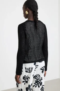 Cardigan a rete con paillettes - Nero