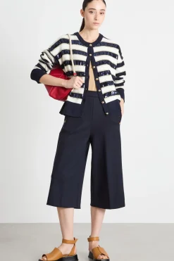 Cardigan a righe con paillettes - Bianco Nero