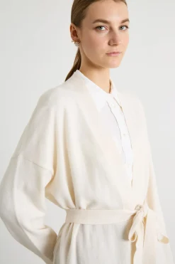 Cardigan a vestaglia con cintura - Bianco