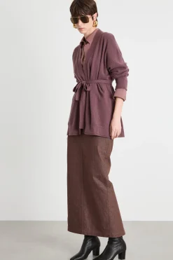 Cardigan a vestaglia con cintura - Bordeaux
