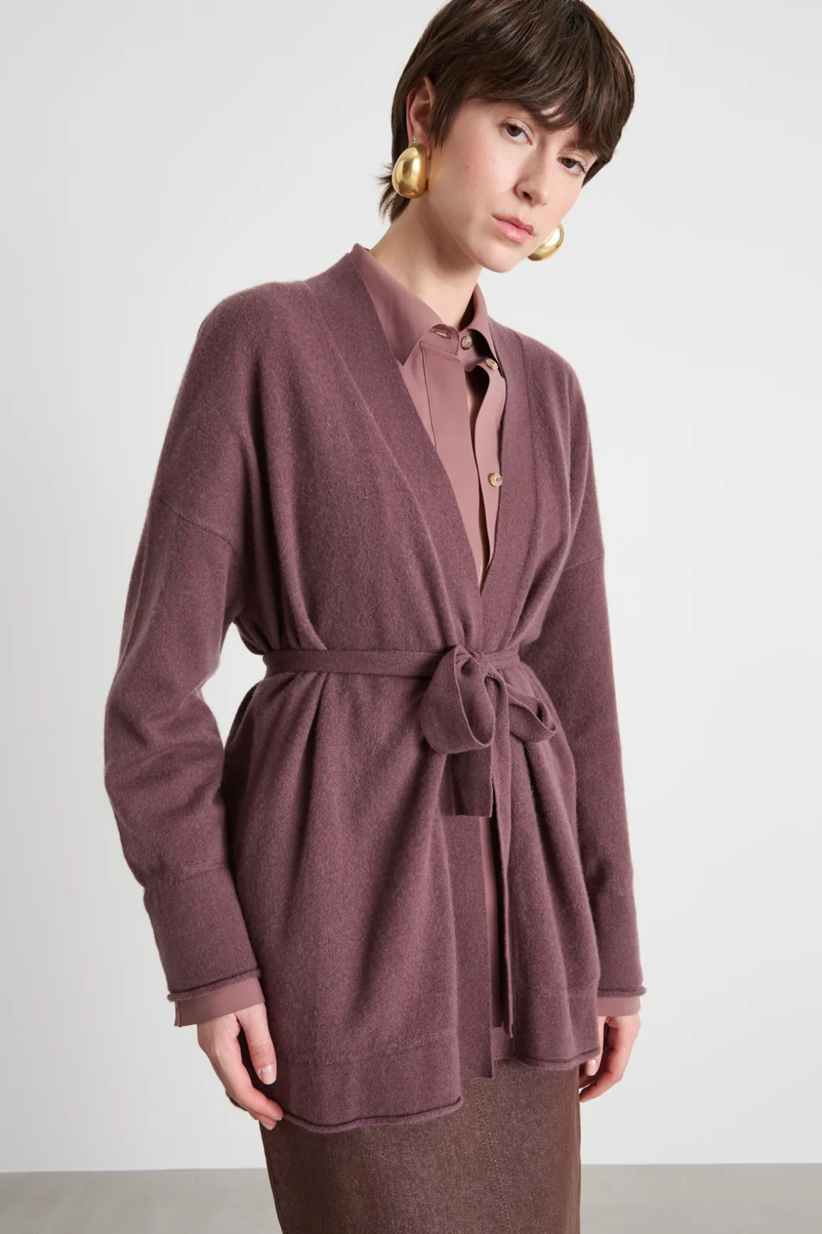 Cardigan a vestaglia con cintura - Bordeaux
