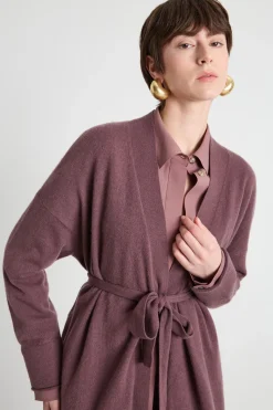 Cardigan a vestaglia con cintura - Bordeaux