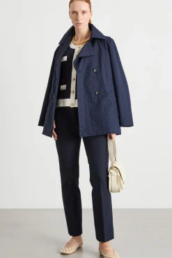 Cardigan boxy con profili a contrasto - Blu Bianco