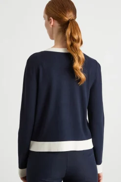 Cardigan boxy con profili a contrasto - Blu Bianco