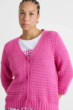 Cardigan boxy traforato - Fuxia
