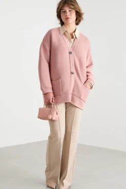 Cardigan cocoon con bottoni gioiello - Rosa