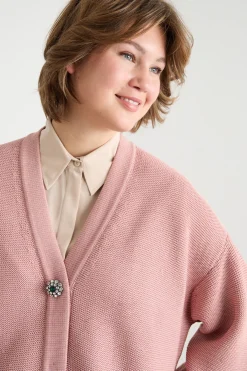Cardigan cocoon con bottoni gioiello - Rosa