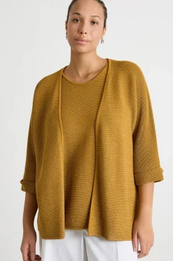 Cardigan cocoon in filato crepe - Giallo