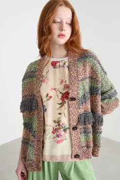 Cardigan color block - Verde Grigio Rosa