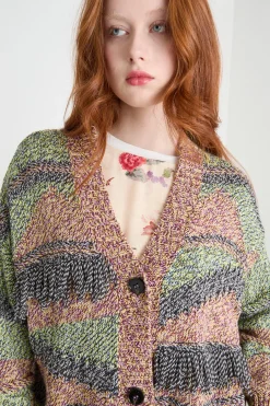 Cardigan color block - Verde Grigio Rosa