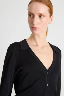 Cardigan con ampio scollo a V - Nero