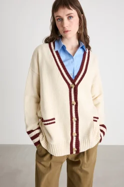 Cardigan con dettagli a contrasto - Beige Bordeaux