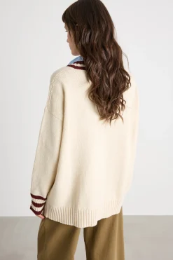 Cardigan con dettagli a contrasto - Beige Bordeaux