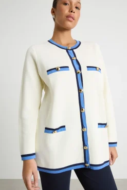 Cardigan con dettagli a contrasto - Bianco Blu Azzurro