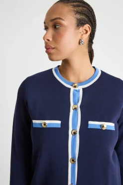 Cardigan con dettagli a contrasto - Blu Bianco Azzurro