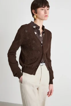 Cardigan con dettaglio a punto traforato - Marrone