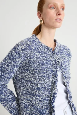 Cardigan con frange - Blu