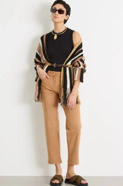 Cardigan con frange - Cammello Bianco Nero