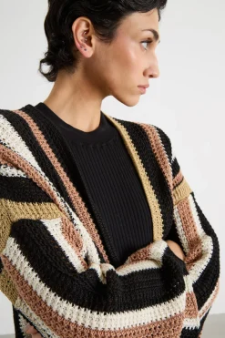 Cardigan con frange - Cammello Bianco Nero