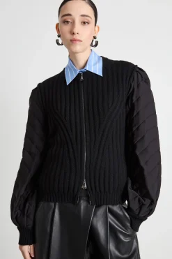 Cardigan con maniche a sbuffo - Nero