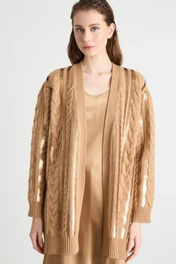 Cardigan con paillettes - Cammello