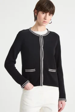 Cardigan con profili a contrasto - Nero Bianco
